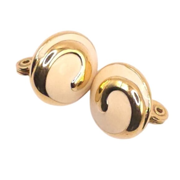 Monet Gold-Tone Swirl Clip-On Earrings Vintage Jewelry - Picture 6 of 6